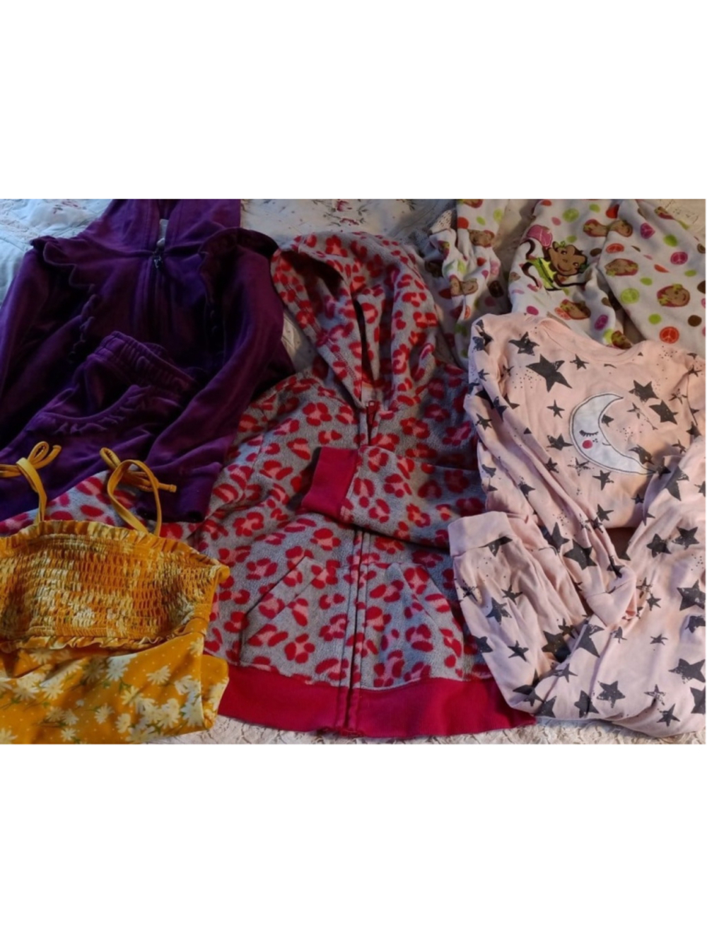 Girls clothing bundle sizes 4-6 footed fleece pj, hoodie, swimsuit, pant set